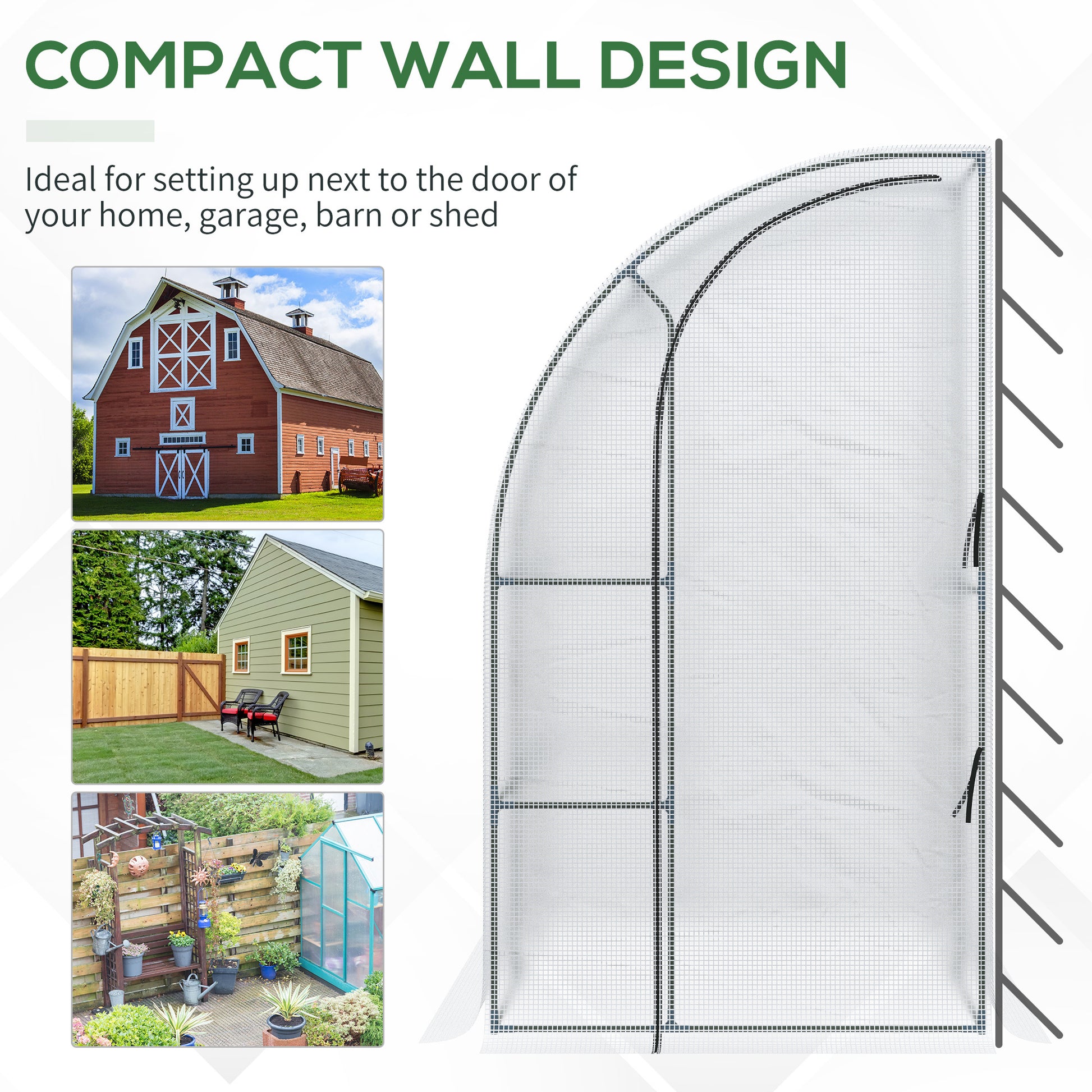 Outsunny 7' X 4' X 7' Outdoor Lean To Greenhouse, Walk In Green House Plant Nursery With Roll Up Window, Pe Cover, White White Plastic