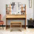 Vanity Desk Set Stool & Dressing Table With Led Lighting Mirror Drawer And Compartments Modern Wood Cosmetic Table Chest Of Drawers Nature Color Natural Wood Particle Board