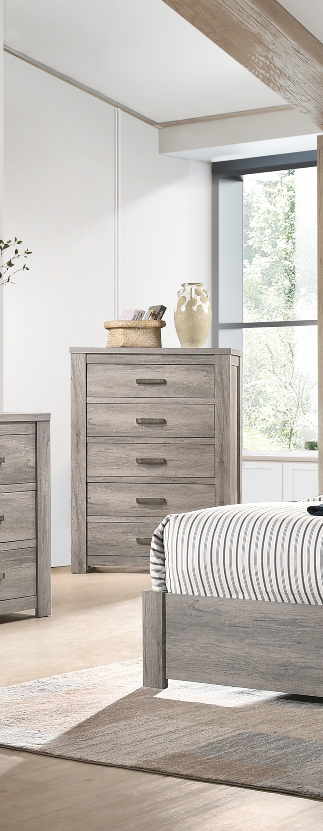 Bedroom Furniture Rustic Light Grey Simple 1Pc Chest Of Drawers 5 Drawers Storage Cabinet Solidwood Light Grey Bedroom Modern,Transitional Pine Particle Board Mdf,Solid Wood