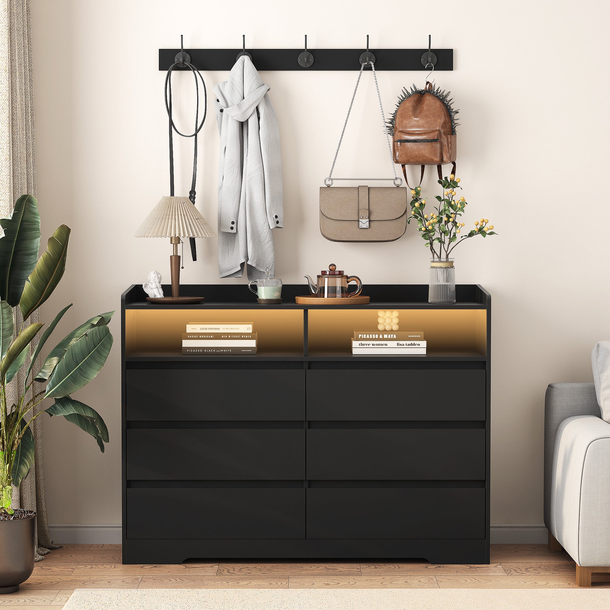 Living Room Sideboard Storage Cabinet,Drawer Cabinet Black Mdf