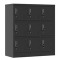 9 Door Employee Storage Locker, Metal Lockers For Office, Gym, School, And Homewith Card Slot Black Freestanding 5 Or More Spaces Powder Coated Black Gym Door Locks Modern Metal Metal