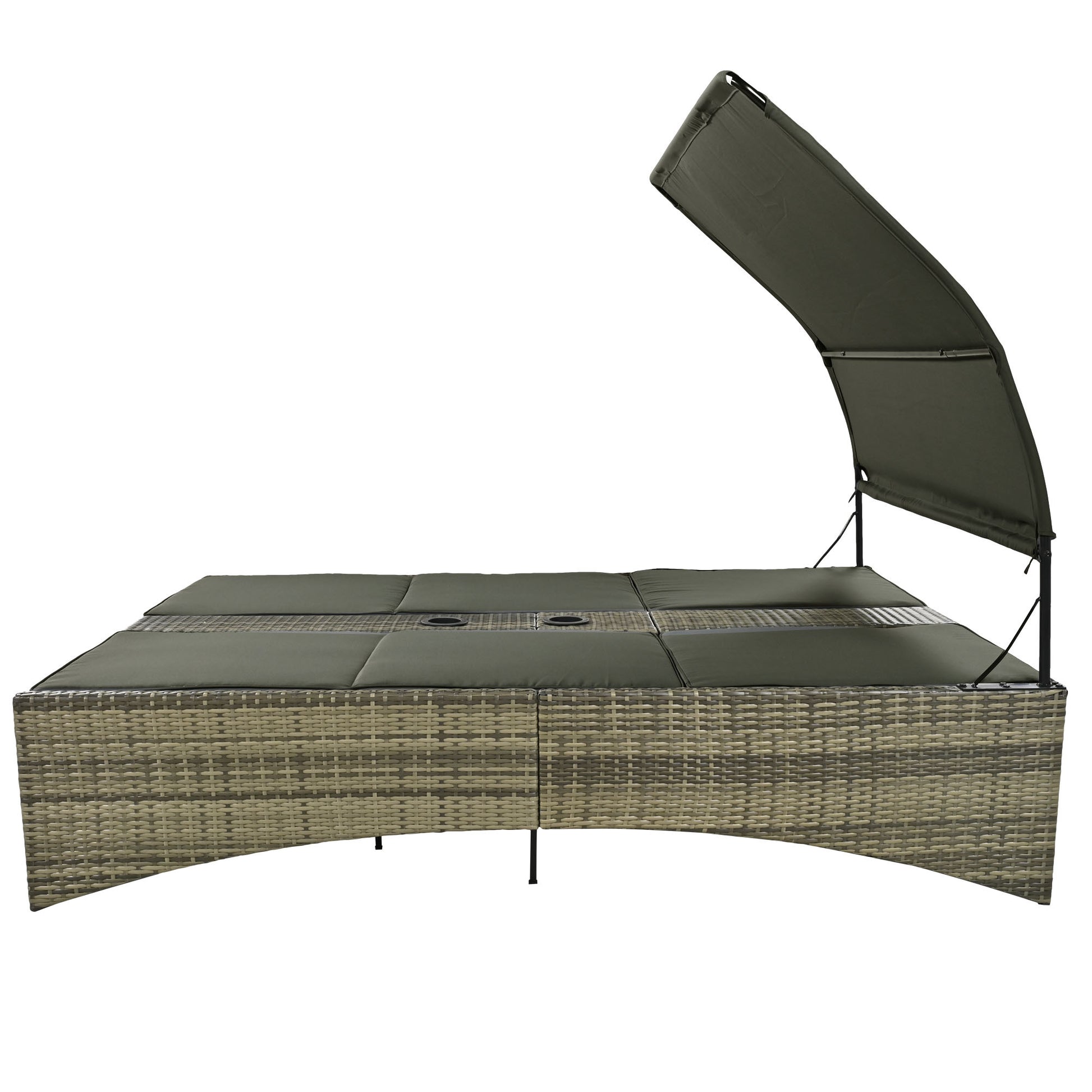Patio Daybed Outdoor Daybed Outdoor Rattan Sun Lounger With Shelter Roof With Adjustable Backrest, Storage Box And 2 Cup Holders For Patio, Balcony, Poolside,Grey Yes Grey Seats 2 Water Resistant Frame Water Resistant Cushion Garden & Outdoor Sectional