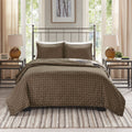 3 Piece Reversible Printed Quilt Set Black Brown King Cal King Black Brown Microfiber