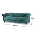 84 Inch Teal 3 Seater Velvet Sofa Button Tufted With Trim, Curved Backrest, And Rolled Arms, Stylish And Elegant Couch For Modern Living Rooms, Durable Upholstery, Luxury Design Teal Velvet Wood Primary Living Space Medium Firm Loose Back Medium Duty