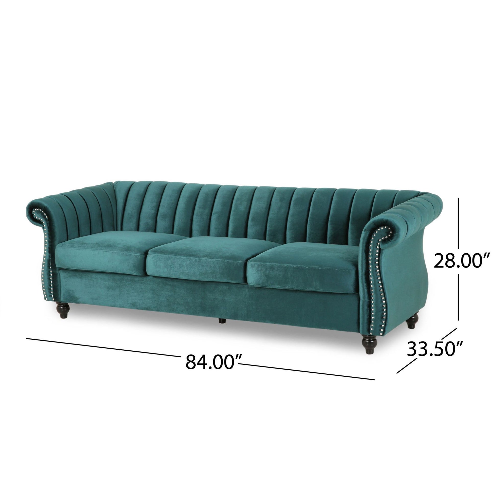 84 Inch Teal 3 Seater Velvet Sofa Button Tufted With Trim, Curved Backrest, And Rolled Arms, Stylish And Elegant Couch For Modern Living Rooms, Durable Upholstery, Luxury Design Teal Velvet Wood Primary Living Space Medium Firm Loose Back Medium Duty