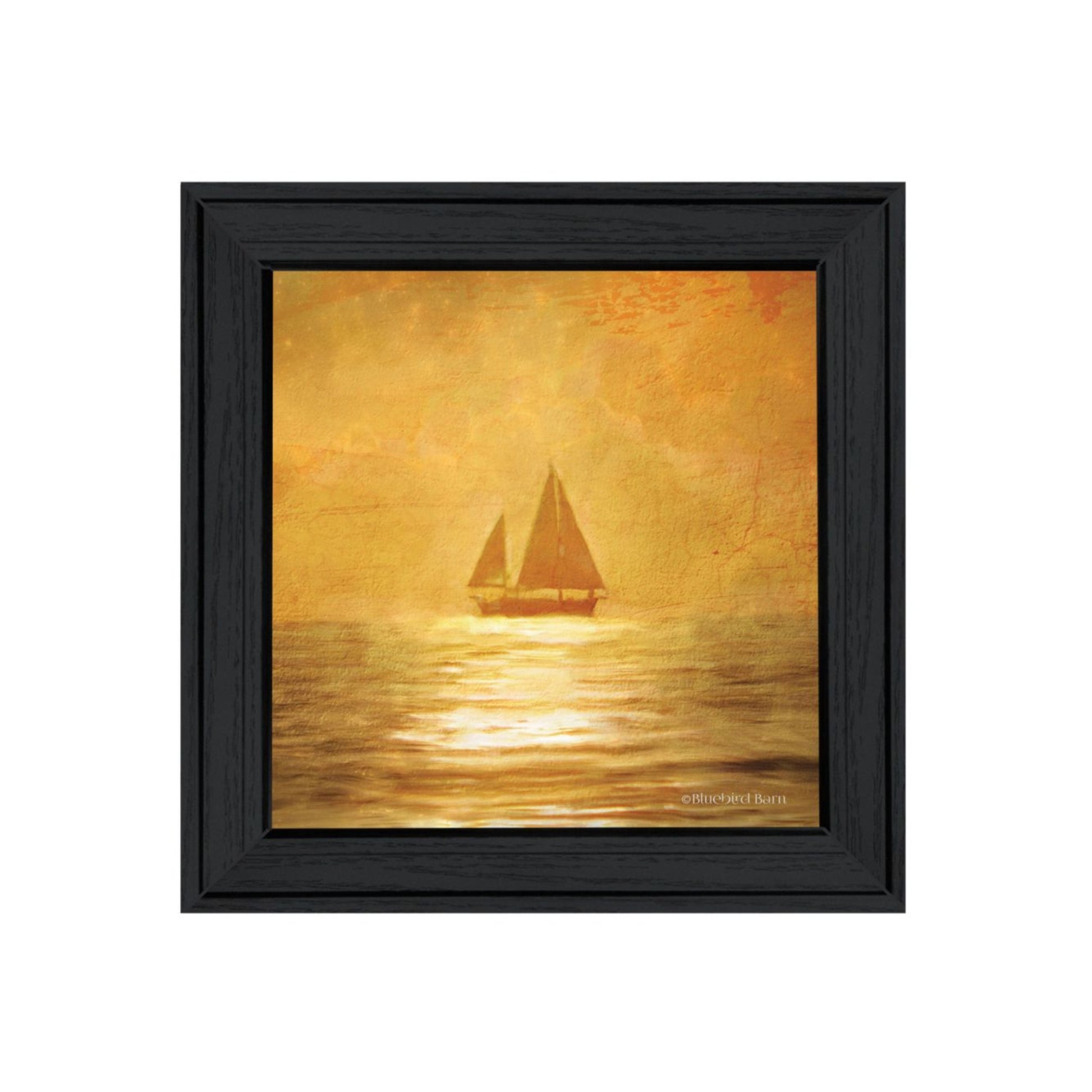 "Golden Solo Sailboats" Framed Wall Art For Living Room, Wall Art Print For Home Decor, Bedroom Wall Art By Bluebird Barn Multicolor Wood Paper