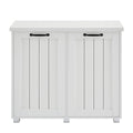 Two Compartment Tilt Out Trash Cabinet, Pet Proof Kitchen Trash Cabinet With Cutting Board, Free Standing Laundry Sorter Cabinet, Laundry Hamper, White White White Particle Board