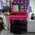 Vanity Desk With Mirror And Lights, Dressing Table With Large Drawer, 2 Level Storage Dresser & 3 Lighting Modes Adjustable Brightness, Suitable For Bedroom Rose Pink Rose Pink Particle Board