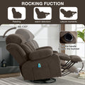 Swinging Recliner Massage Heated Sofa, With Usb And 2 Cup Holders In Side Pockets, Packagea B Brown Brown Manual Handle Wood Soft Heavy Duty Metal & Wood