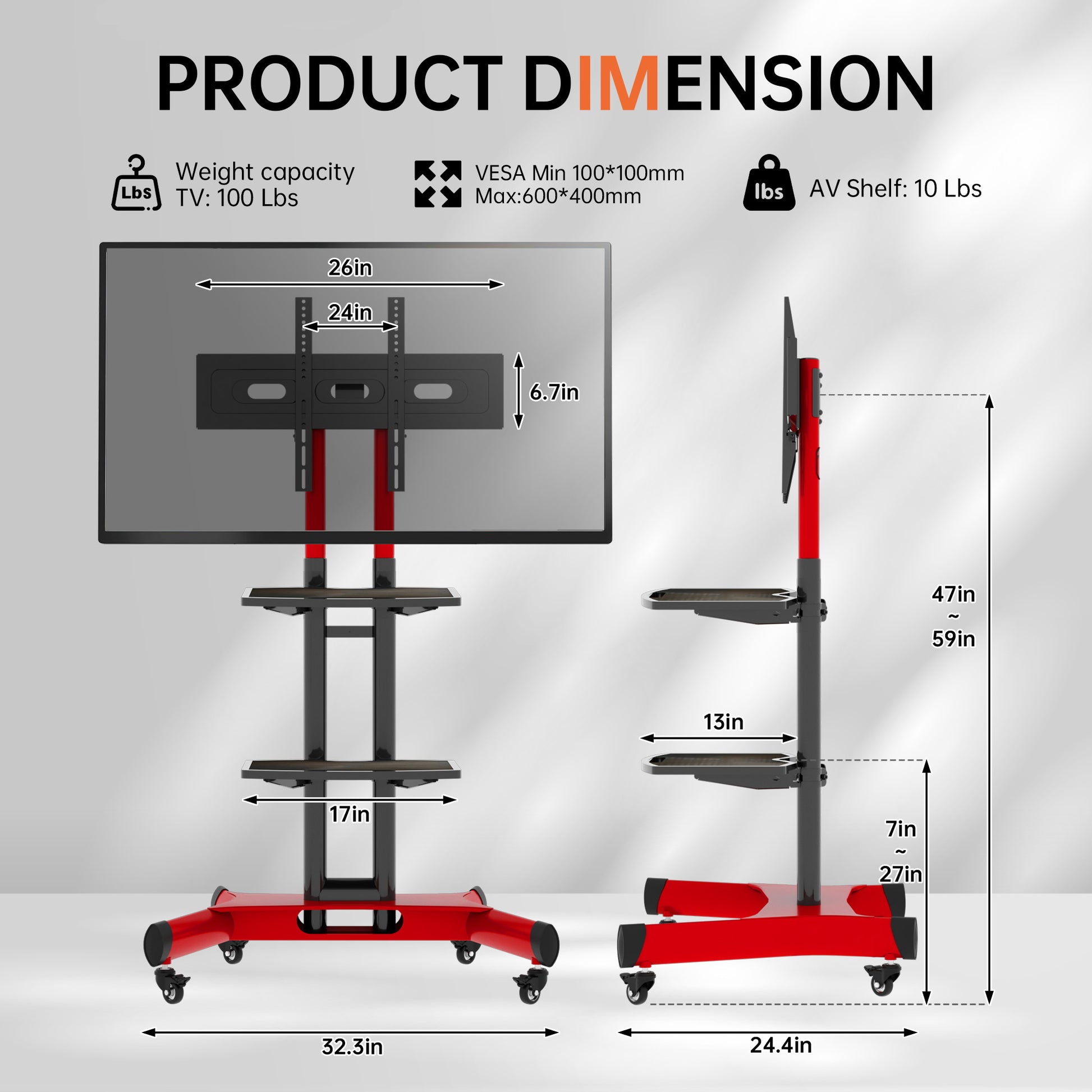 Fanco Universal Swivel Tv Stand For 32 80 Inch Tvs, Height Adjustable Table Top Tv Stand Mount With Tilt, Max Vesa 600X400Mm Red Red Primary Living Space 70 79 Inches Iron