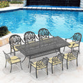 Cushions In Random Colors 9 Piece Set Of Cast Aluminum Patio Furniture With Cushions Yes Dining Set Black Seats 8 Rust Resistant Frame Water Resistant Cushion Garden & Outdoor Complete Patio Sets Aluminium