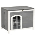 Pawhut Foldable Wooden Dog House Raised Puppy Cage Kennel Cat Shelter For Indoor & Outdoor W Lockable Door Openable Roof Removable Bottom For Small And Medium Pets Grey Grey Wood