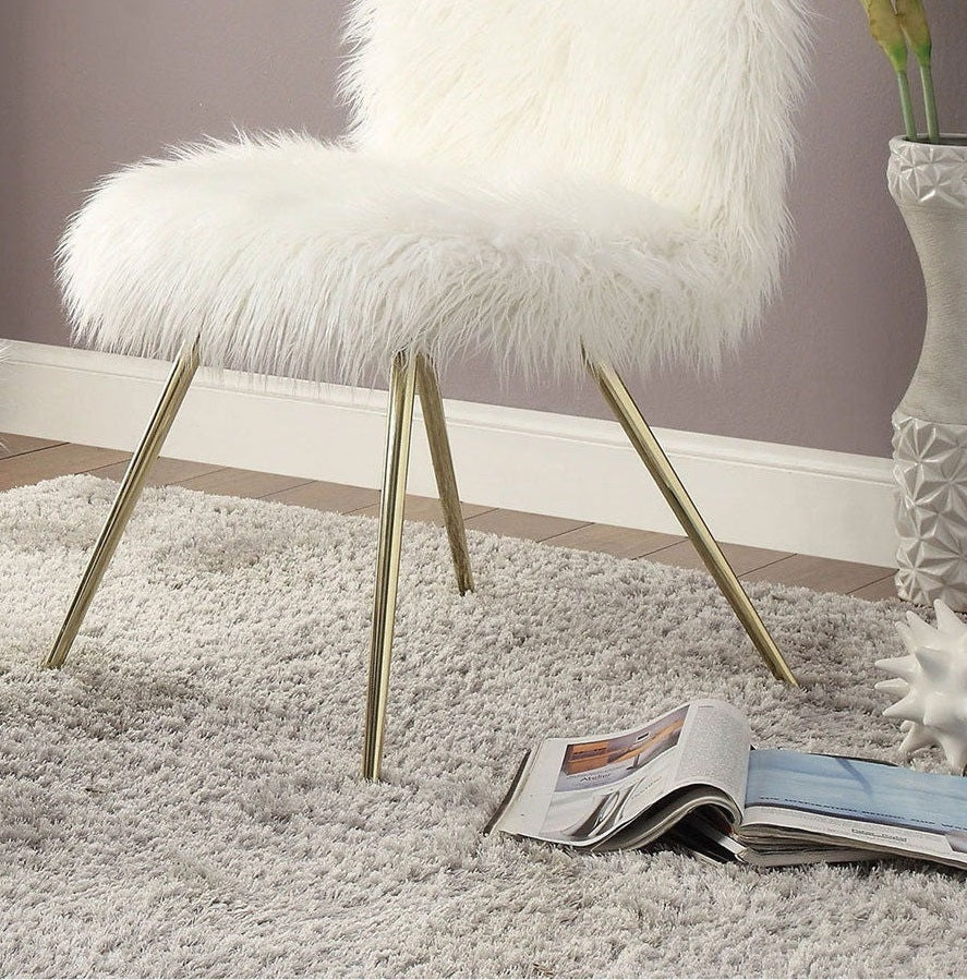 Contemporary Glam White Gold Fabric Faux Fur 1Pc Accent Chair Upholstery Living Room Chair White Gold Primary Living Space Classic,Contemporary Solid Wood
