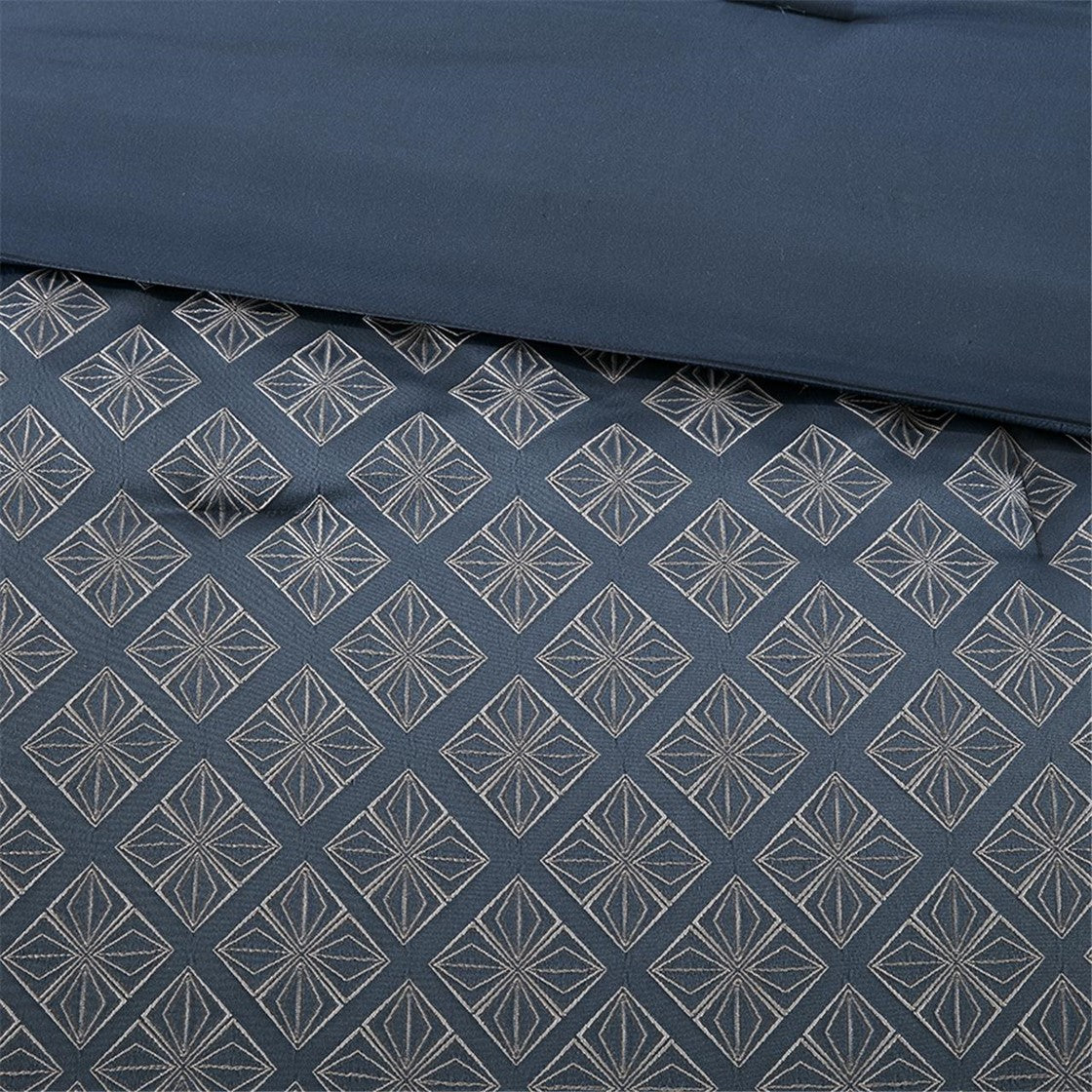 6 Piece Duvet Cover Set Queen Navy Polyester