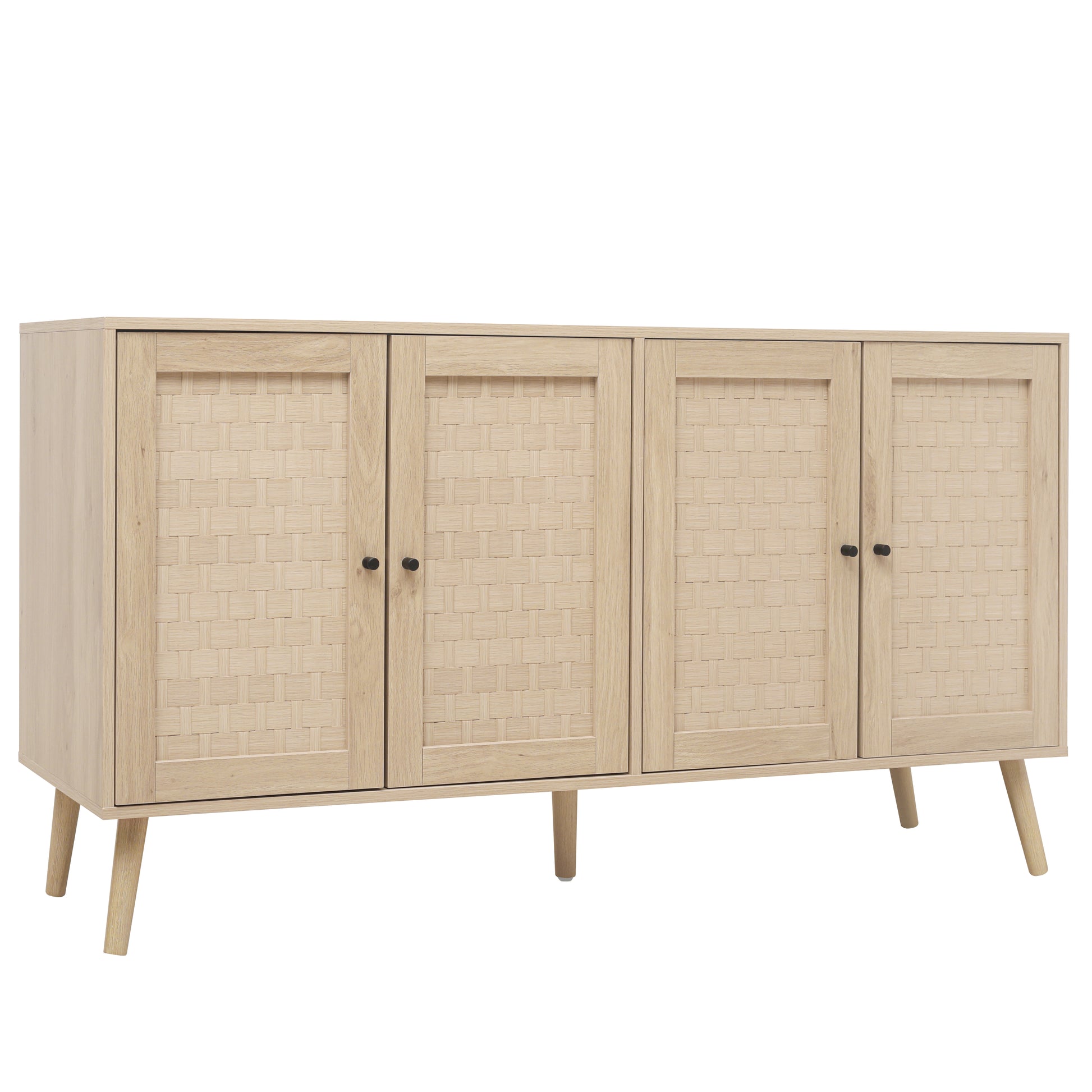 4 Door Accent Cabinet Sideboard Buffet Storage Cabinet With Adjustable Shelf For Entryway Living Room Bedroom Natural Mdf