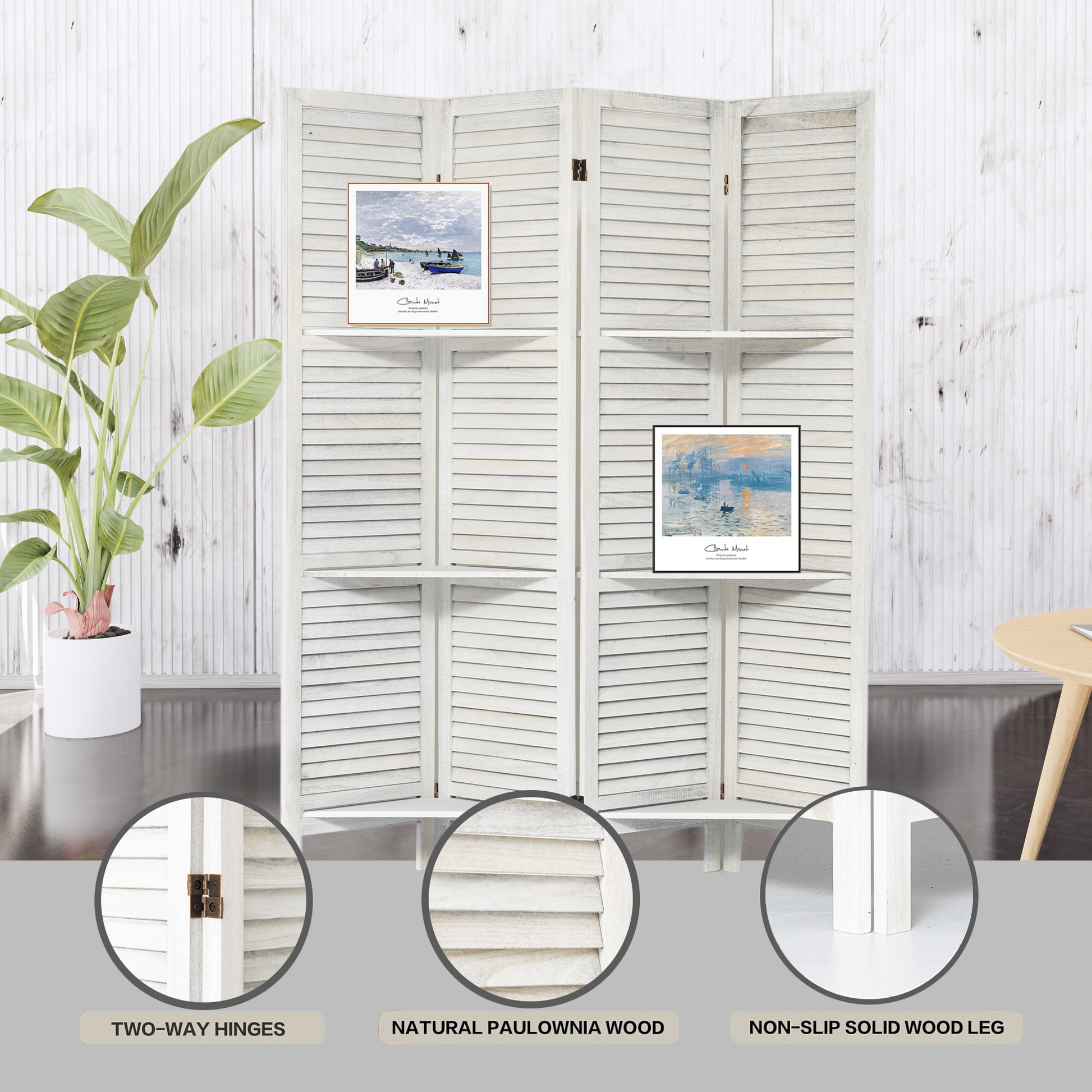 Room Divider 4 Panel, White Room Divider With Shelves, Wall Room Dividers And Folding Privacy Screens, Portable Room Partitions And Dividers For Bedroom, Home Office, Studio White White Modern Wood