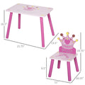 Qaba 3 Piece Kids Wooden Table And Chair Set With Crown Pattern Gift For Girls Toddlers Arts Reading Writing Age 2 4 Years Pink Pink Wood