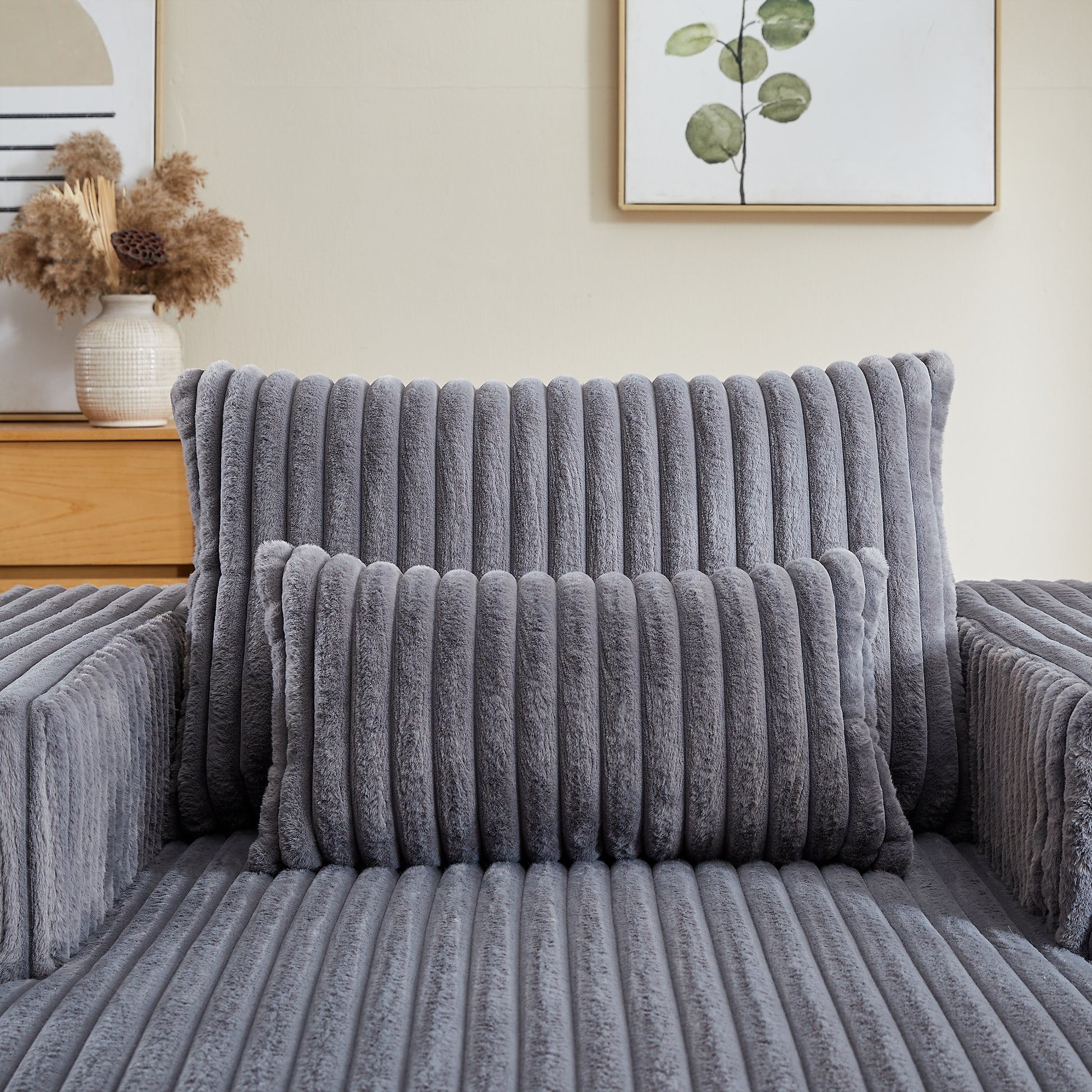 62.5 Inch Corduroy Sponge Sofa Lounge Chair,No Assembly Required,Fluffy Modern Sleeper Chair For Indoor Living Room Bedroom Grey Foam Corduroy 1 Seat