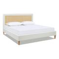 Haley Upholstered Cane Back Platform Bed, King, Antique White Polyester Box Spring Not Required King Antique White Wood Foam Polyester Polyester