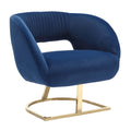 Coolmore Upholstered Tufted Living Room Chair Textured Linen Fabric Accent Chair With Metal Stand Navy Velvet