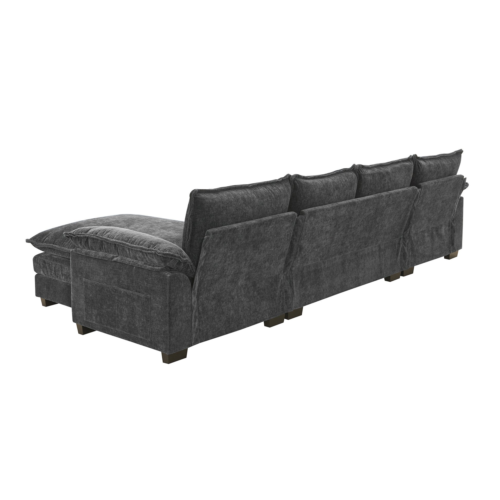 118*55" Modern L Shaped Chenille Cloud Sofa With Double Seat Cushions,5 Seat Upholstered Indoor Furniture,Sleeper Sofa Couch With Chaise Lounge For Living Room,Apartment,4 Colors Gray Chenille 5 Seat