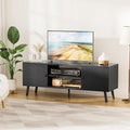 Tv Stand For 55 60 Inch Tv, Entertainment Center With Storage Cabinet, Media Console Table 2 Cabinet, Soft Hinge, Handle Door, Wooden Living Room, Office Furniture, Black Black 50 59 Inches Wood