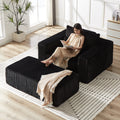 75 Inch Corduroy Sponge Sofa Lounge Chair With Removable Footrest,No Assembly Required,Fluffy Modern Sleeper Chair For Indoor Living Room Bedroom Black Foam Corduroy 1 Seat