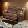 Betty 86 Inch Manual Reclining Sofa, Pull Tab Footrest Mechanism, Brown Brown Faux Leather