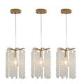 Luxury 3 Pack Crystal Pendant Lights, Elegant Golden Finish Chandelier With Waterfall Bead Design No Bulbs Golden Crystal,Iron