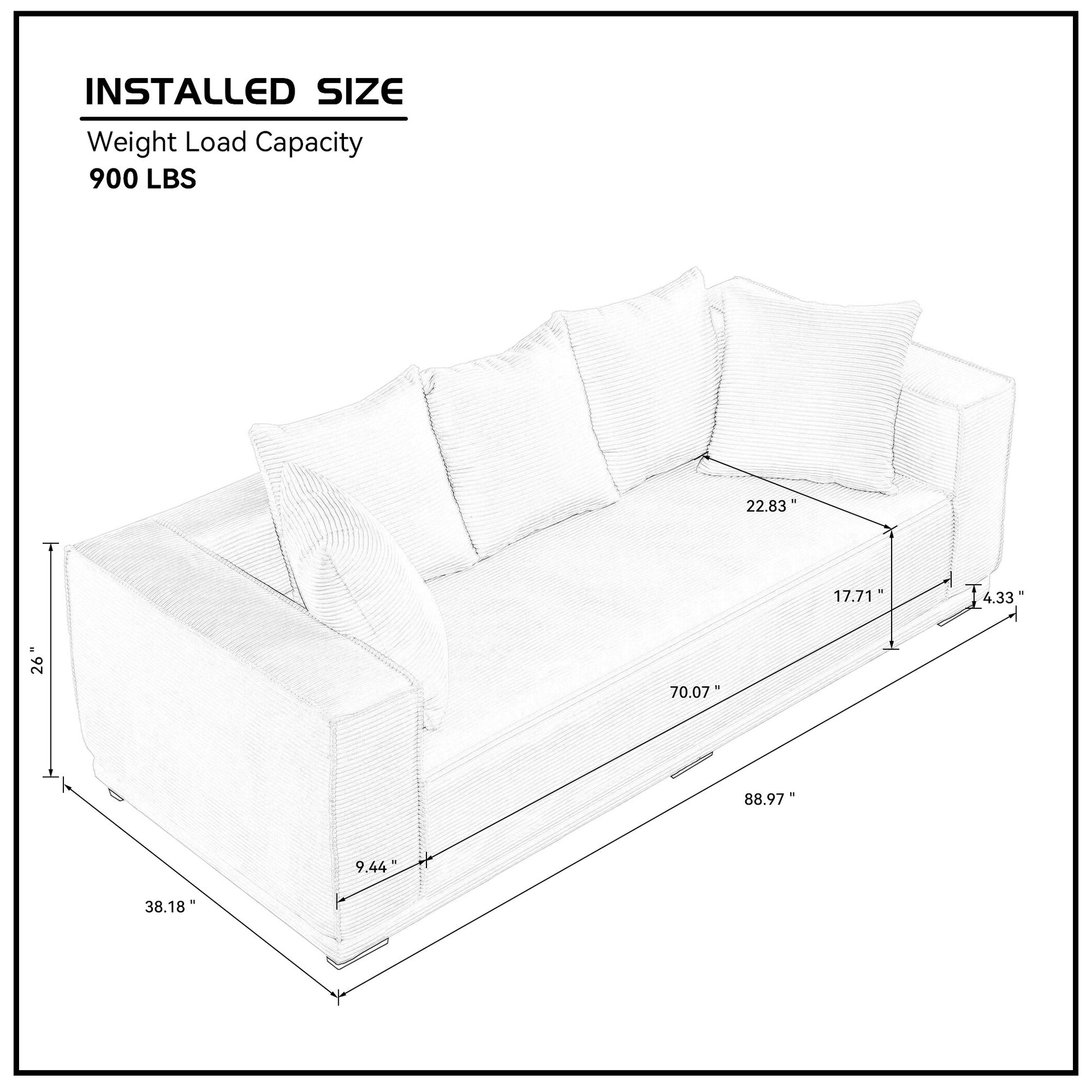 88.97'' Mid Century Modern Upholstered Sofa With 5 Matching Toss Pillows, Including Bottom Frame,Comfy Couches For Living Room, Bedroom, Apartment And Office.White White Corduroy 3 Seat