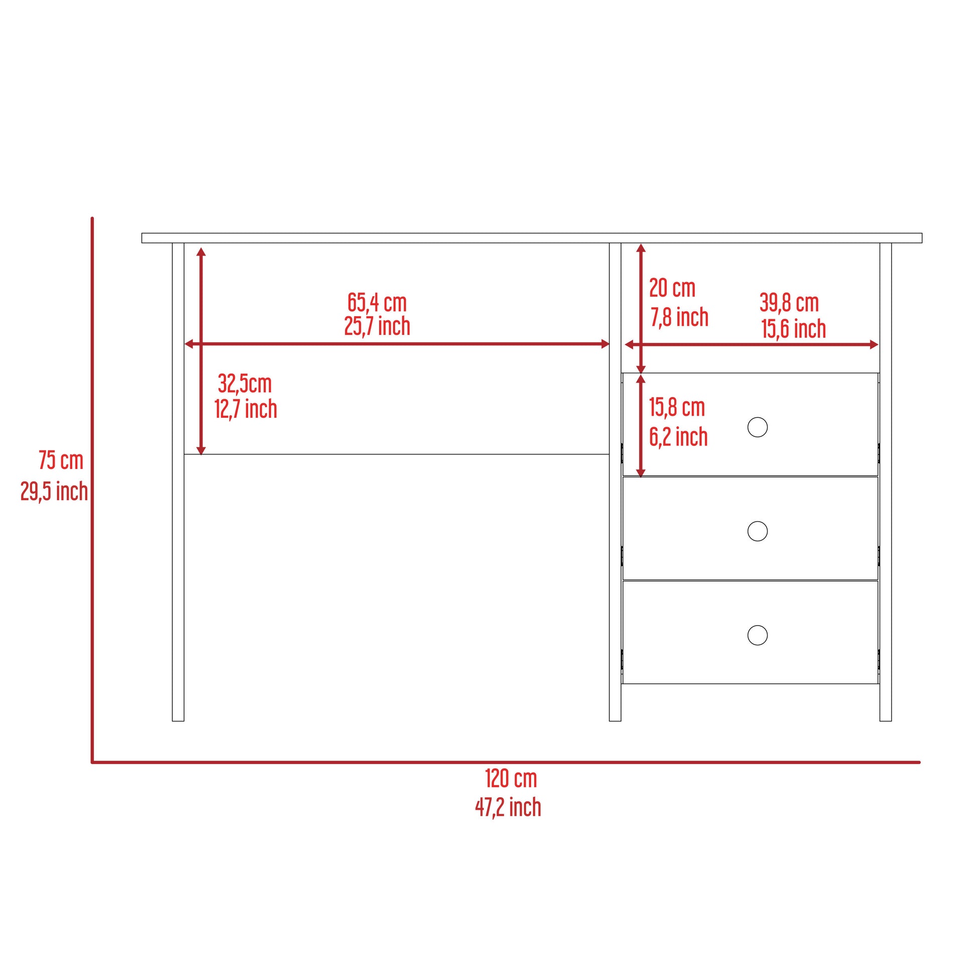 Bianco Writing Computer Desk, Three Drawers, One Shelf Grey Computer Desk Office Modern Freestanding Rectangular Open Storage Desk Rectangular Particle Board Engineered Wood