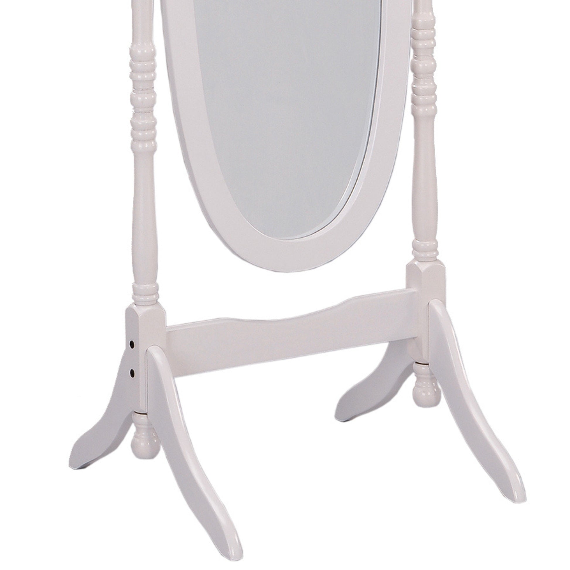 59.25" Tall Standing Wooden Floor Mirror With White Finish, Oval Shape White Wood