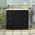 Contemporary Black Bathroom Vanity Cabinet 36X18X34 Inches, 4 Drawers & 1 Cabinet Door, Multipurpose Storage, Resin Integrated Sink, Adjustable Shelves, Solid Wood Frame With Mdf Black Bathroom