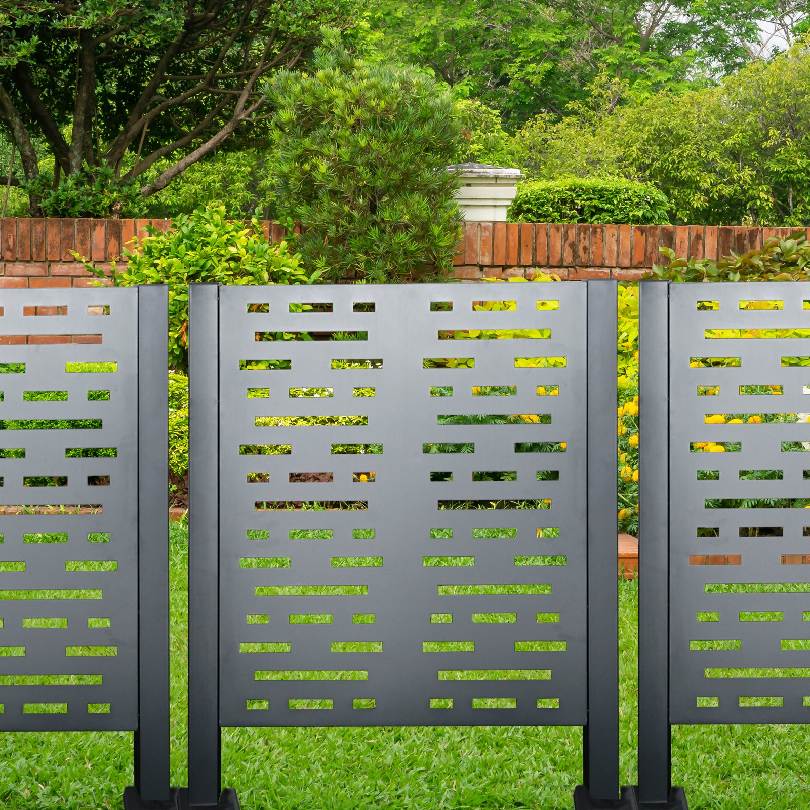 3Ftx3Ft Air Conditioner Fence For Outdoor Units,Metal Privacy Fence Cover, Perfect To Conceal Air Conditioning Units,3 Fence Panels Charcoal Steel