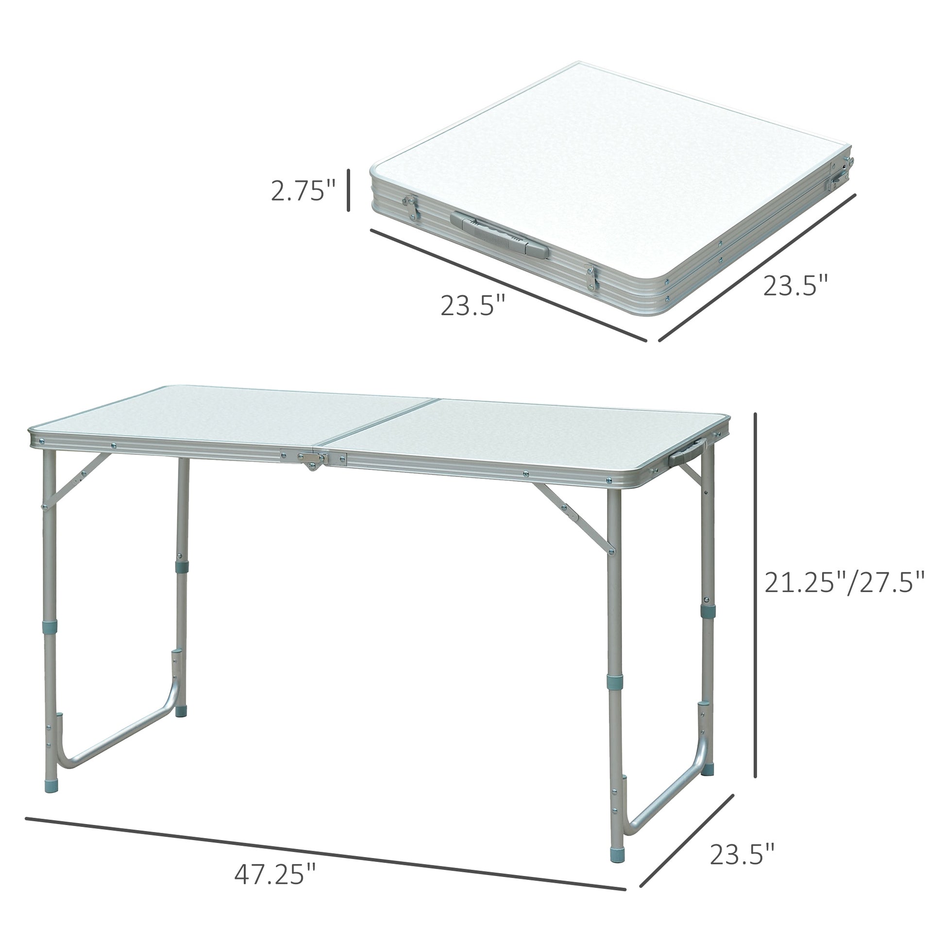 Outsunny 47" Folding Camping Table With Height Adjustability, Lightweight Portable Table With Carry Handle, Outdoor Folding Table Camping Accessories Silver Aluminum