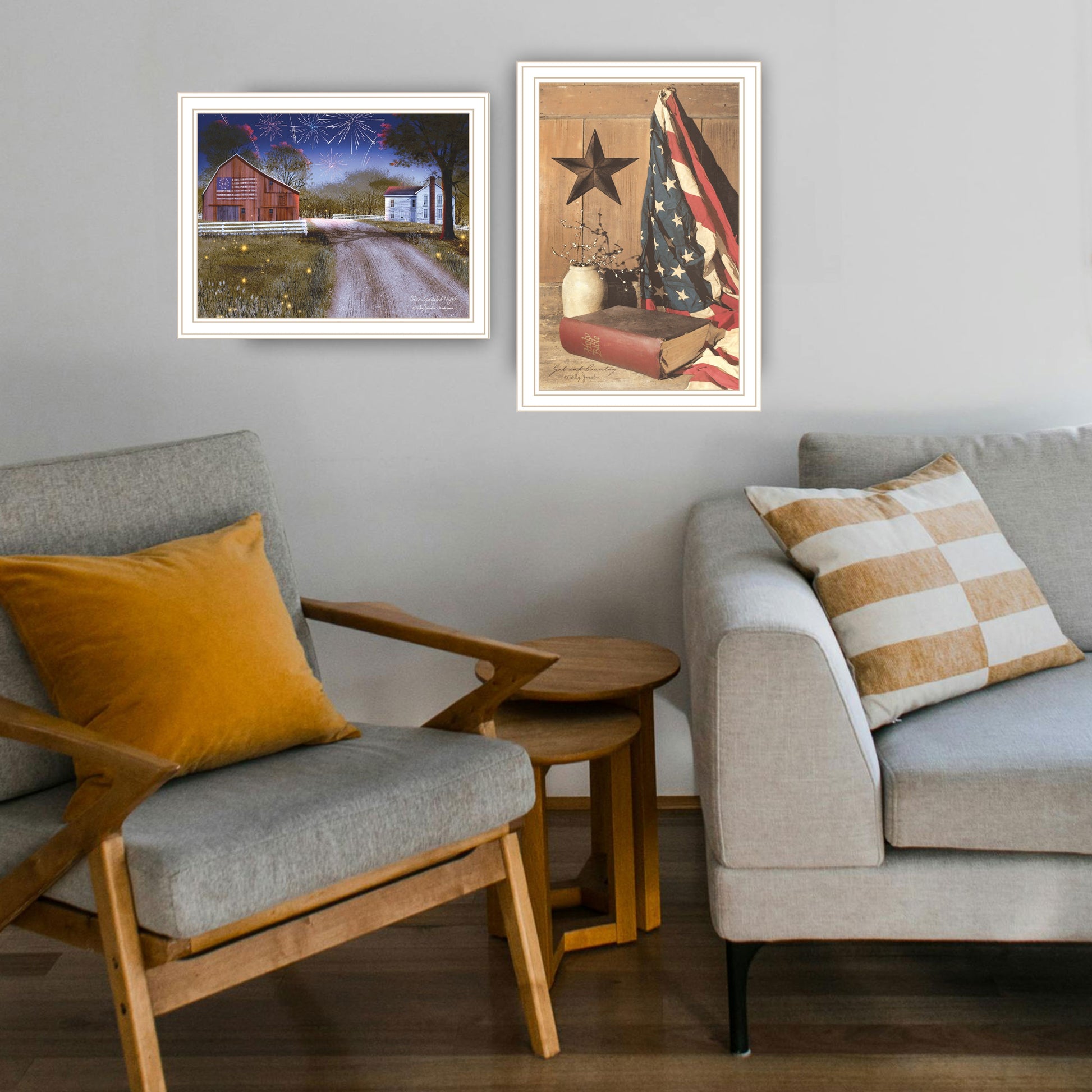 2 Piece Vignette Star Spangled Night, God & Country White Framed Wall Art For Living Room, Bedroom Wall Art Print For Home Decor By Billy Jacobs Multicolor Wood Paper