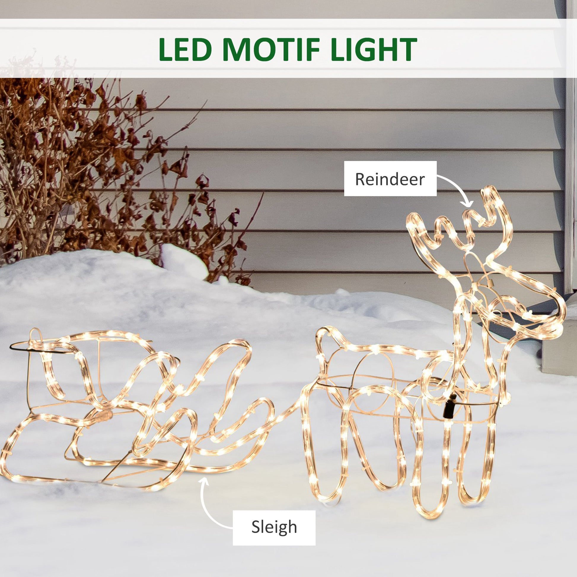 Outsunny 35" Led Reindeer Sleigh Outdoor Christmas Standing Figure Decoration White Plastic