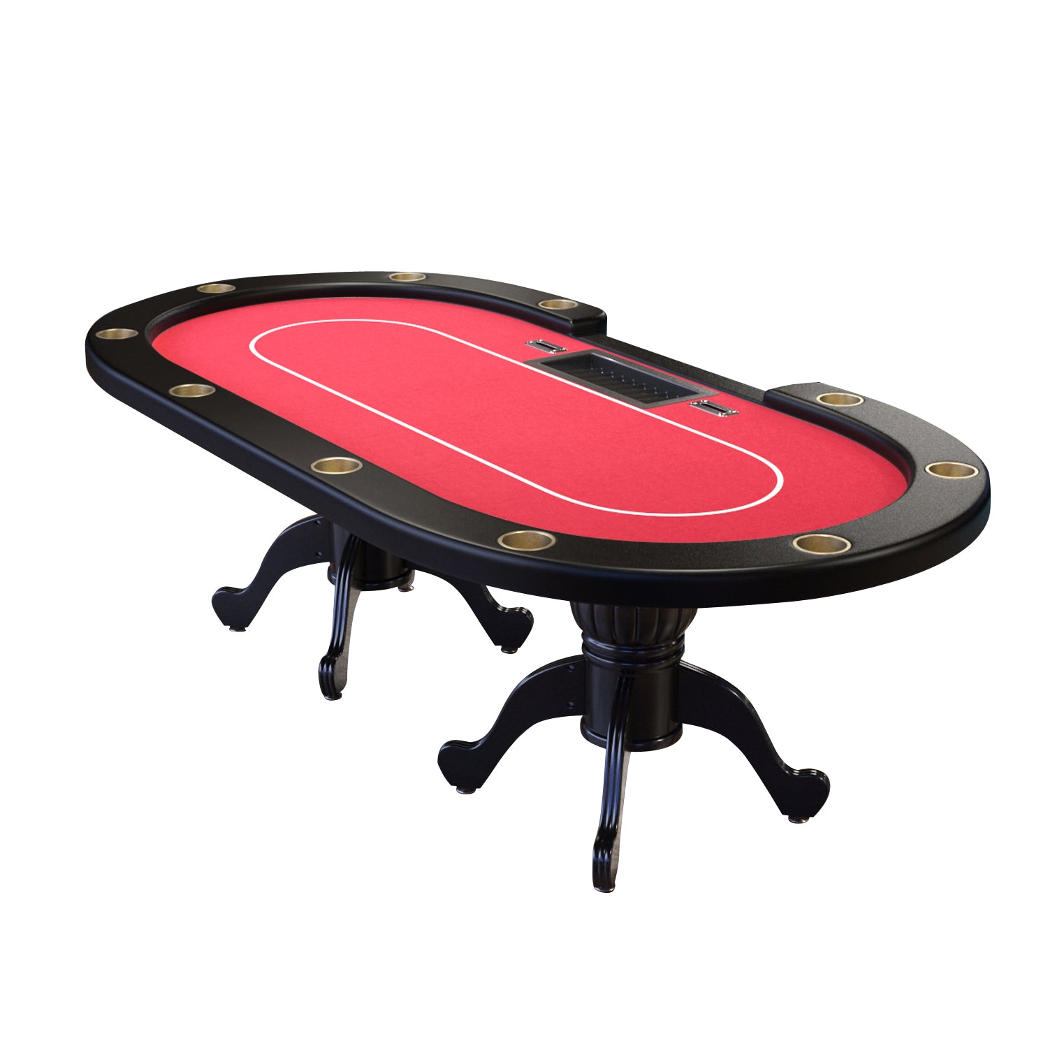 96" Poker Table For Texas Holdem Casino Game Premium Aura Oval With Waterproof Felt Cup Holders Chips Tray Drop Box Red Red Primary Living Space Modern Wood