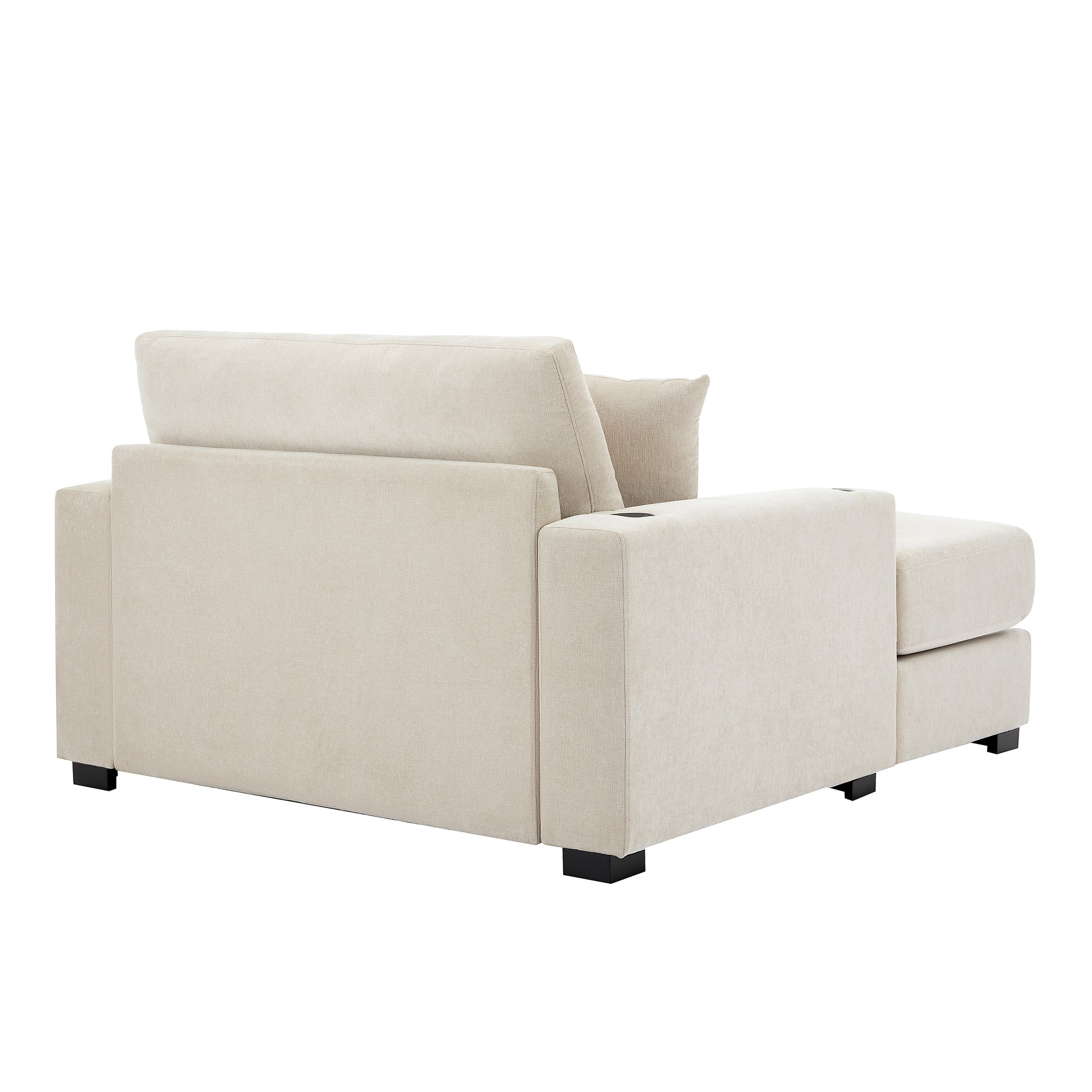 55" Oversized Chaise Lounger Modern Style Sofa Couch ,With Pillows, Charge Station & Cup Holders, Chenille Fabric, Cream Cream Chenille