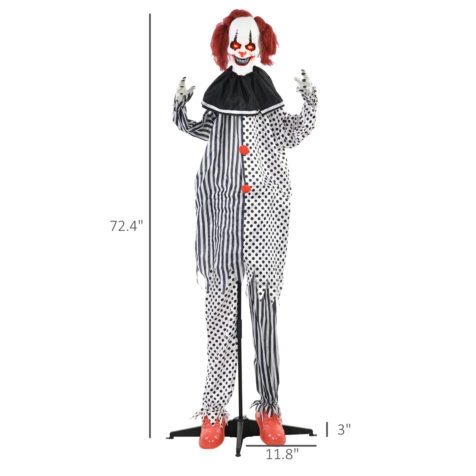 Homcom 6' Life Size Outdoor Halloween Decoration, Animatronic Circus Clown, Sound And Motion Activated Animated Prop With Light Up Eyes, Talking And Laughter White Polyester