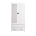 Metal Armoire Wardrobe Closet With 2 Drawers, Mirror Door And Hanging Rod, Metal Clothing Storage Cabinet, Garment Organizer With Magnetic Door White White Bedroom Retro Steel