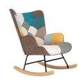 Rocking Chair With Ottoman, Mid Century Fabric Rocker Chair With Wood Legs And Patchwork Linen For Livingroom Bedroom Colorful Textile