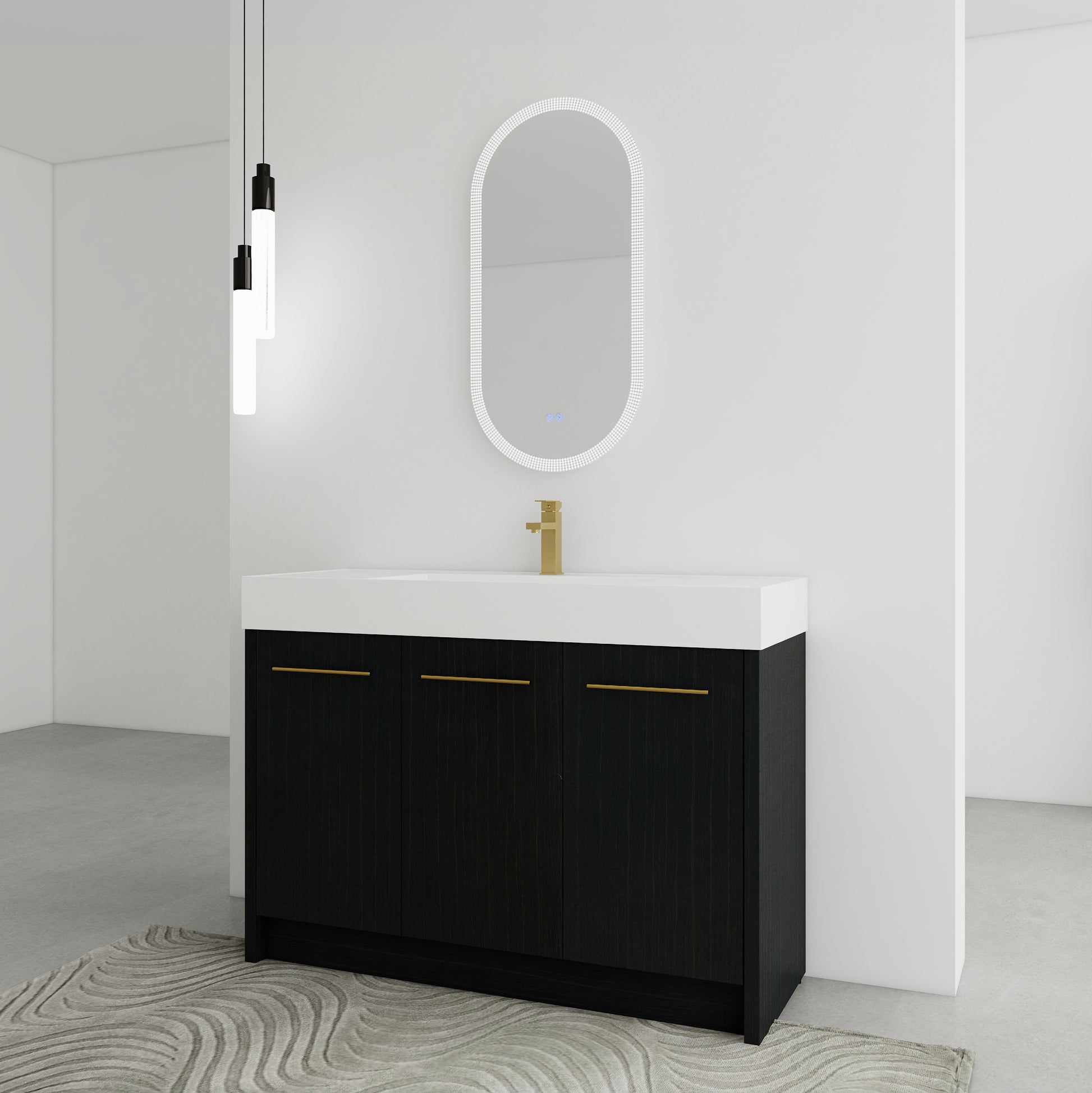 48 Inch Freestanding Bathroom Vanity With Resin Sink, With Soft Closing Door, Kd Package Black Chestnut 3 Bathroom Freestanding Modern Plywood