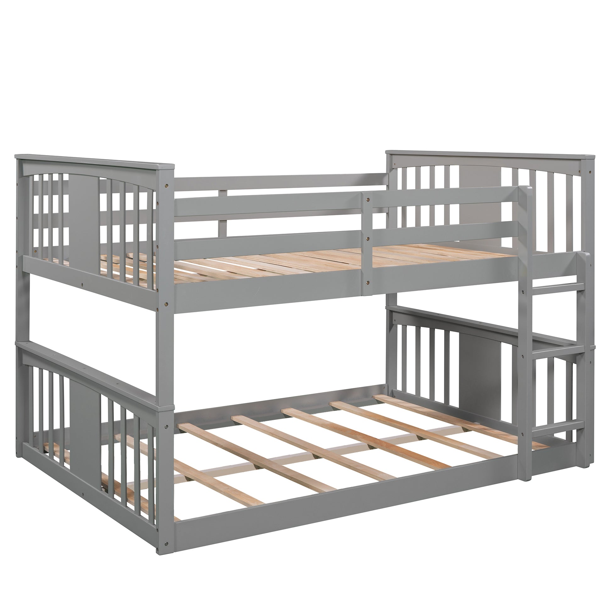 Full Over Full Bunk Bed With Ladder, Gray Old Sku :Lp000207Aae Full Gray Solid Wood