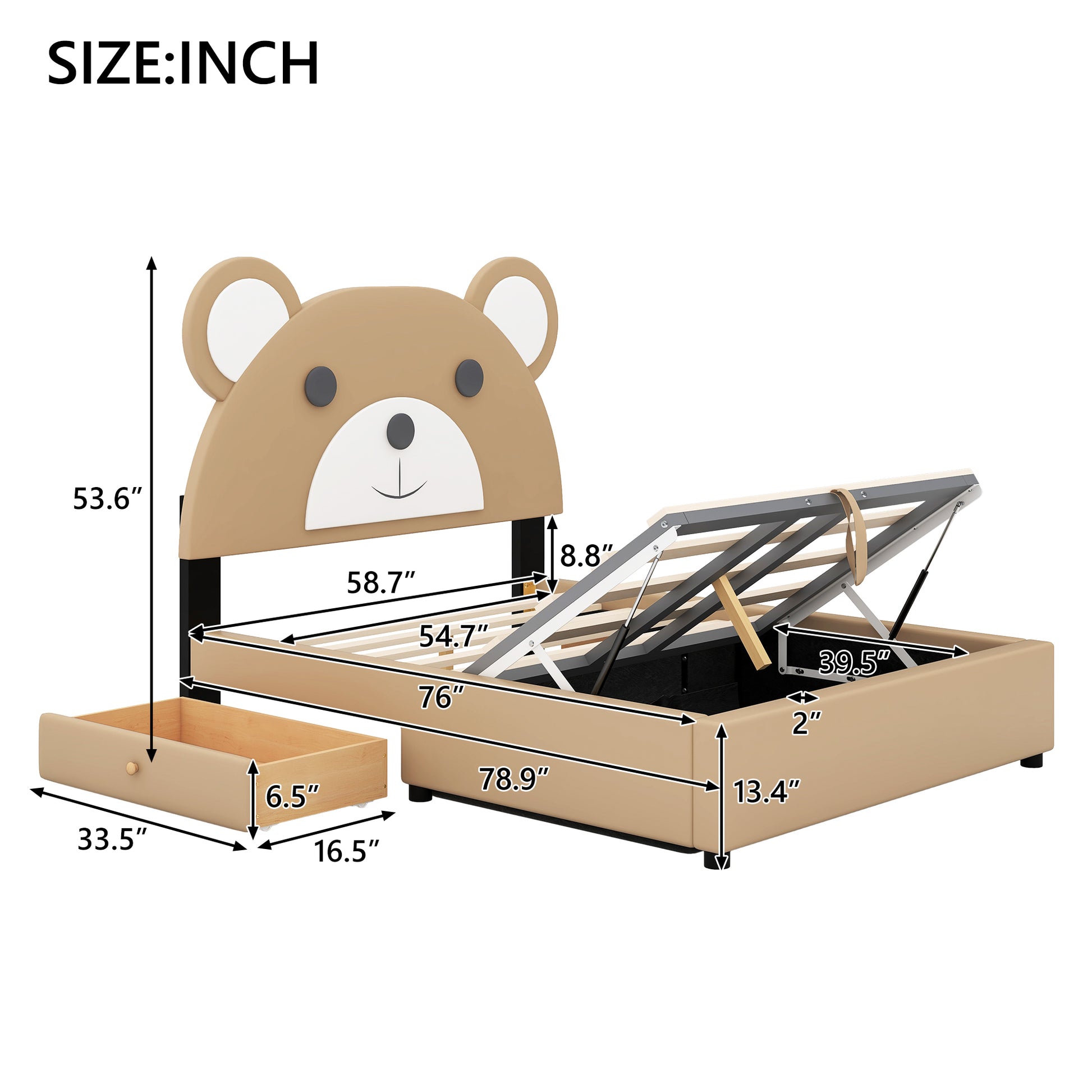 Full Size Upholstery Platform Bed Frame With Cute Bear Shaped Headboard And Two Storage Drawers,Brown Full Brown Solid Wood Mdf