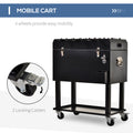 Outsunny 68Qt Patio Cooler Ice Chest With Foosball Table Top, Portable Poolside Party Bar Cold Drink Rolling Cart On Wheels With Tray Shelf Black Steel