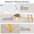 Modern Minimalist Dining Table. White Imitation Marble Patterned Stone Burning Tabletop With Golden Metal Legs. 50 