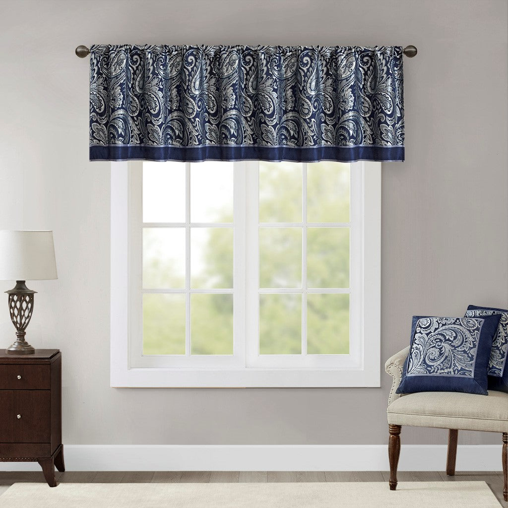Jacquard Window Valance Navy 50X18" Navy Polyester