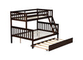 Twin Over Full Rubber Wood Bunk Bed With Trundle, Convertible Ladder And Guardrail, Detachable, Convertible Bed, With Twin Size Trundle ,Espresso Twin Espresso Rubber Wood