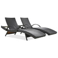K&K 80'' Outdoor Wicker Chaise Lounge Chairs Set Of 2, Patio Rattan Reclining Chair Pull Out Side Table Adjustable Backrest Ergonomic Wave Design Pool Sunbathing Recliners, Dark Brown No Lounge Dark